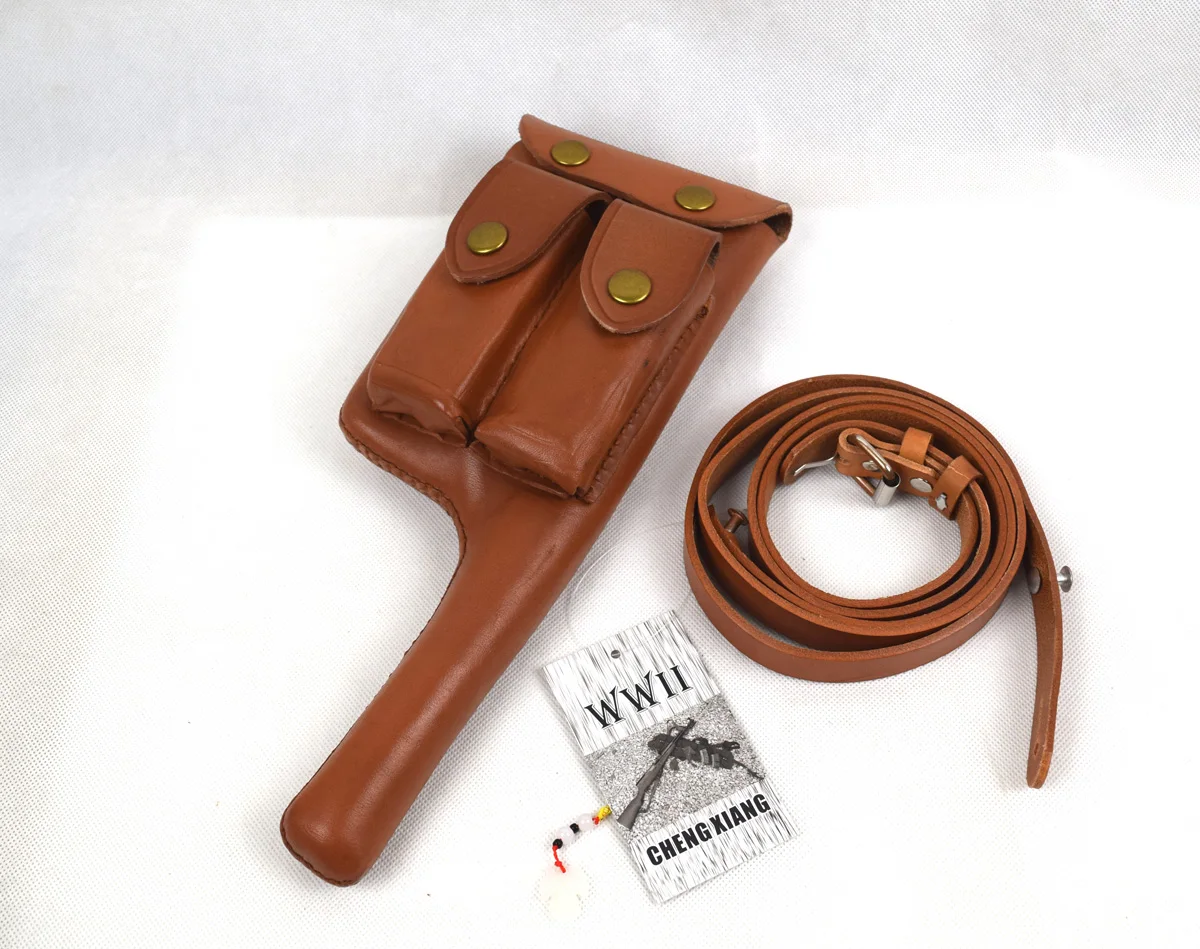 Reenactment Cosplay German Mauser C96 Broomhandle Leather Holster W Straps  　