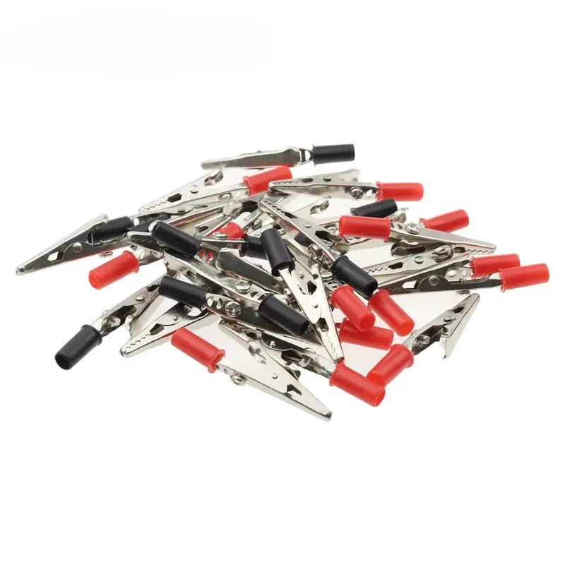 50 Pieces 55mm Plastic Handle Tes Electric Non Insulated Testing Crocodile Alligator Clips Clamps Connectable Banana Plug