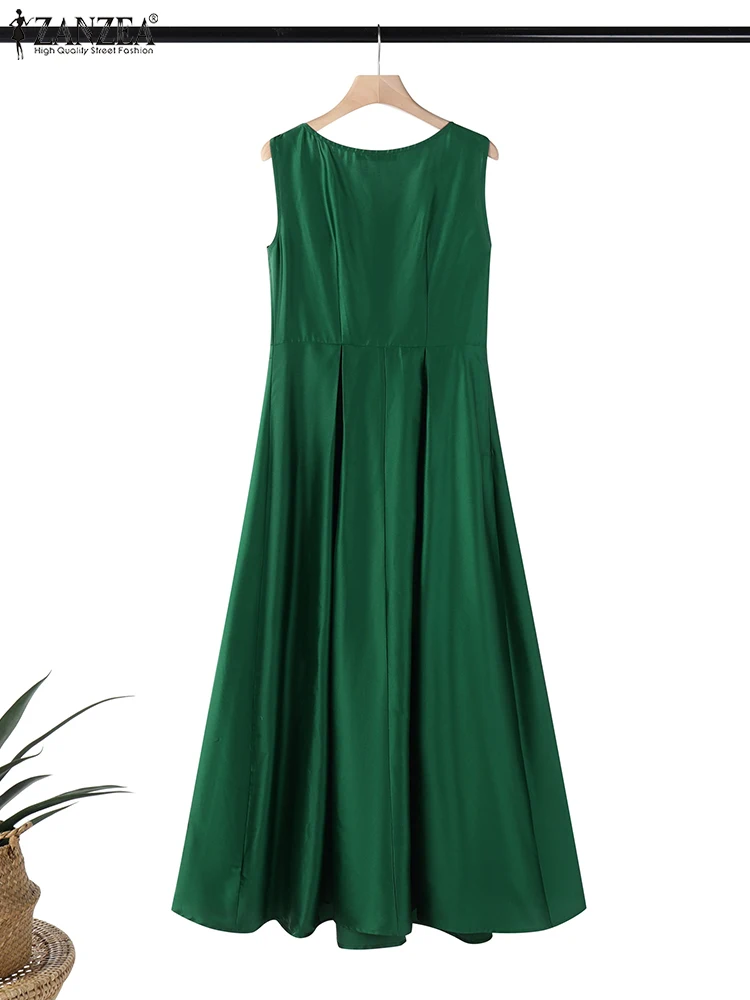2025 ZANZEA letnia sukienka solidna Maxi długa Vestidos kobiety elegancka bez rękawów praca w biurze Sundress stylowe sukienki imprezowe szata Femme