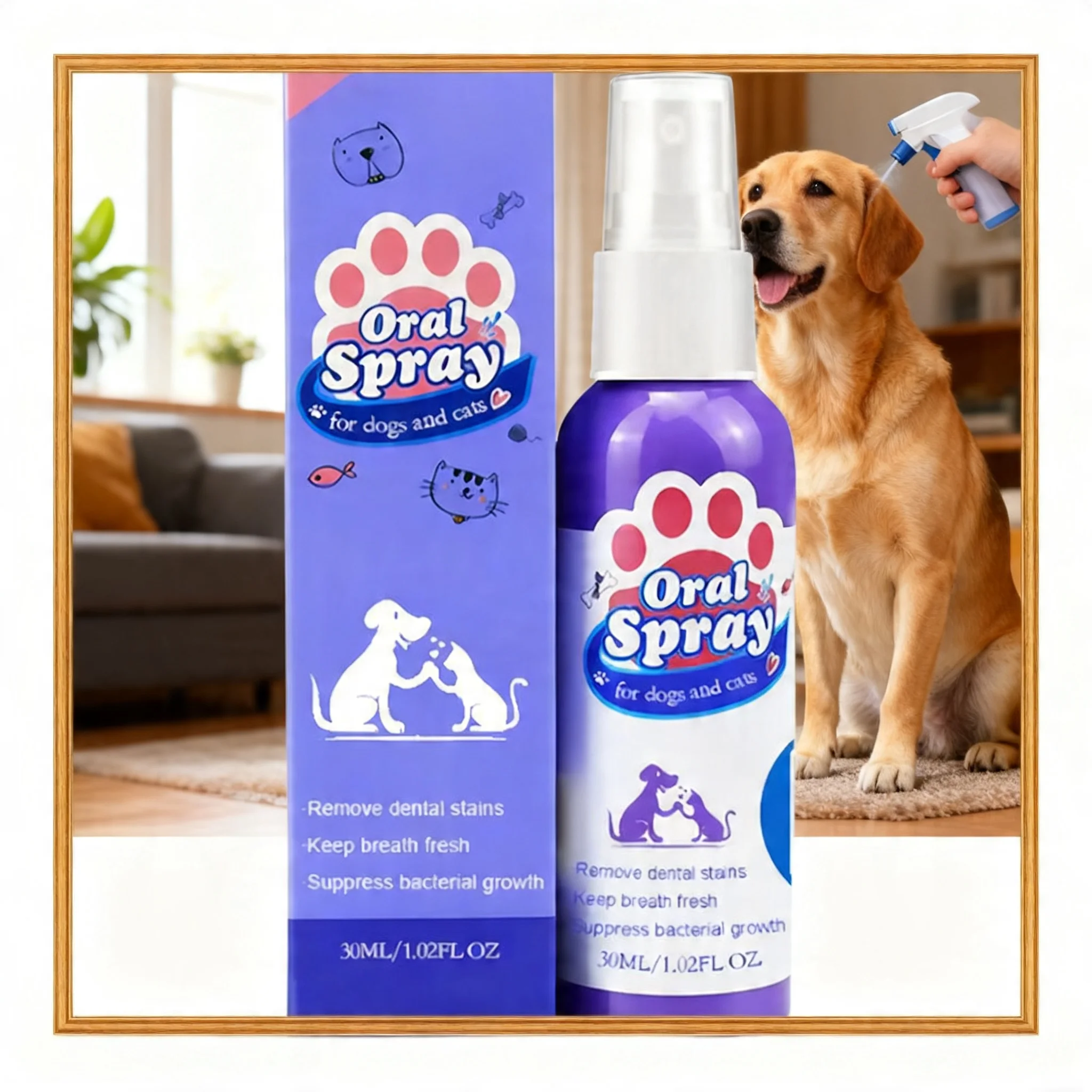 Spray Bucal para Perros de 30 ml, Cuidado Bucal, Mal Aliento, Limpieza de Dientes, Refrescante para Mascotas, Desodorante, Eliminador de Placa, Accesorios para Mascotas