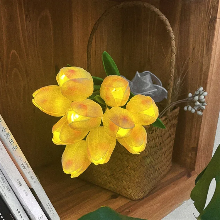 Creative Tulips Artificial Flowers with LED bouquet Lamp Durable Craft for Patio Farmhouse Desktop Anniversary Ornament