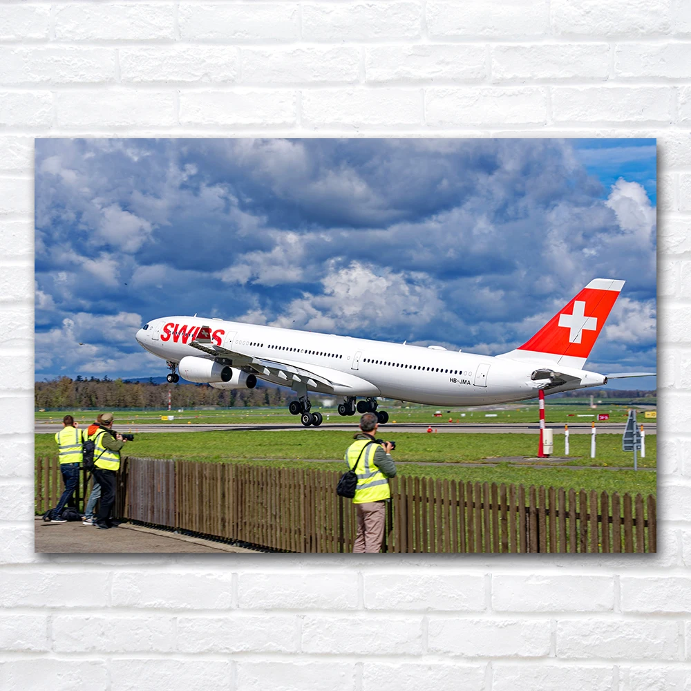 Home Decor Zurich - Plakat z samolotem A340-300 odbijającym się