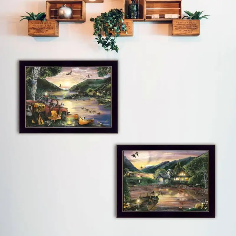 Lakefront Camping Framed Print Vignette من Ed Wargo، جاهز للتعليق في إطار أسود #3