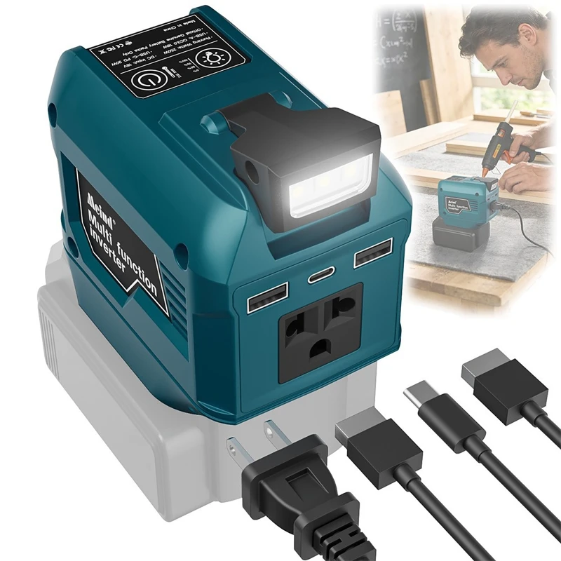 250W Power Inverter DC 18V-21V To AC 220V For USB Type-C DC Port Output  Fast-charging Ports for  Makita 18V Li-ion Battery