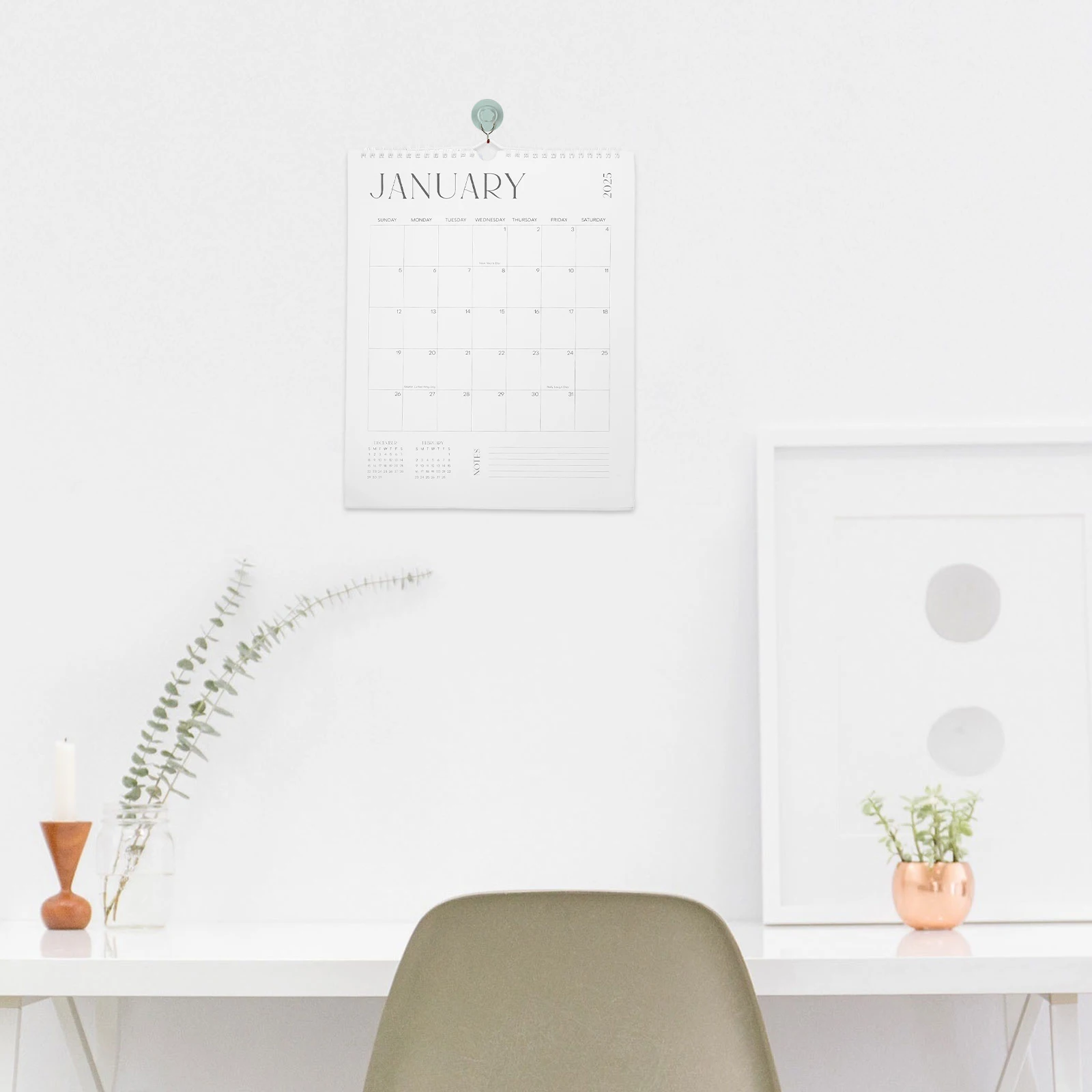 

18 Months English Simple Wall Calendar 2025 Large Fonts Monthly Hanging Classroom Office Vertical Display Durability Smooth