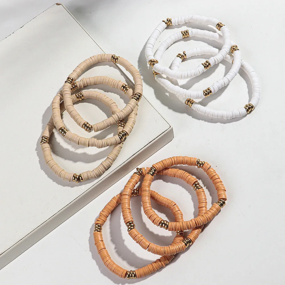 

3pcs Acrylic Polymer Clay Beaded Stretchy Bracelets for Women Man New Boho Stackable Couple Bangle Friendship Jewelry Gifts