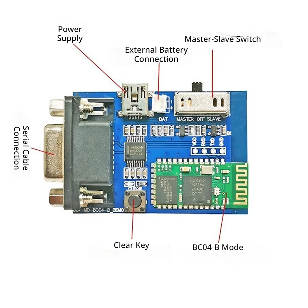 BC‑04 BT Serial Port Module RS232 Wireless Data Transmission Adapter 15M Transmission Distance 5V Mini USB for Industrial
