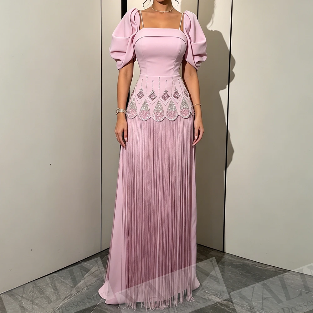 

Women's A-line Evening Dresses Floor-length Square Collar Short Sleeve Prom Dresses Fashion Crystal Draped Customized Gowns
