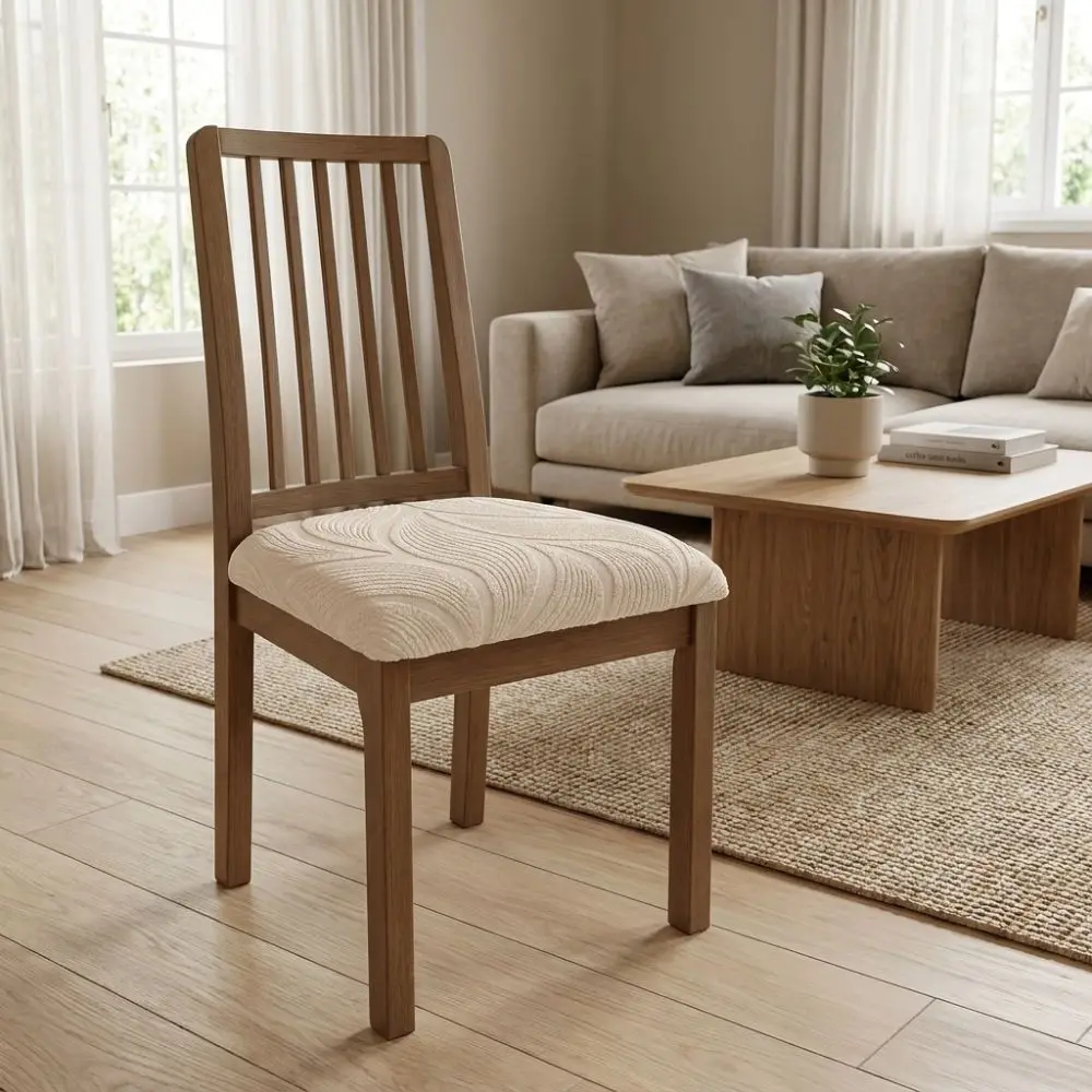 Solid Color Stretch Chair Seat Cover Anti-Slip Dust-Proof Dining Chair Protector Elastic Jacquard Chair Cushion Cover