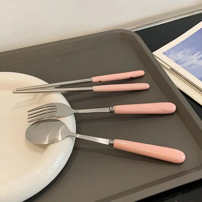 Creative Stainless Steel Tableware Sets Portable Cute Style High Beauty Spoon Fork Chopstick With Transparent Box Kitchen Gadget
