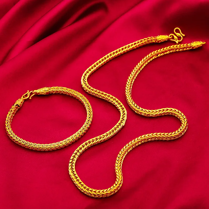 

24K real gold 9999 yellow gold Snake Bone Bracelet Necklace Fox Chain Men Snake Bone Chain Pendant