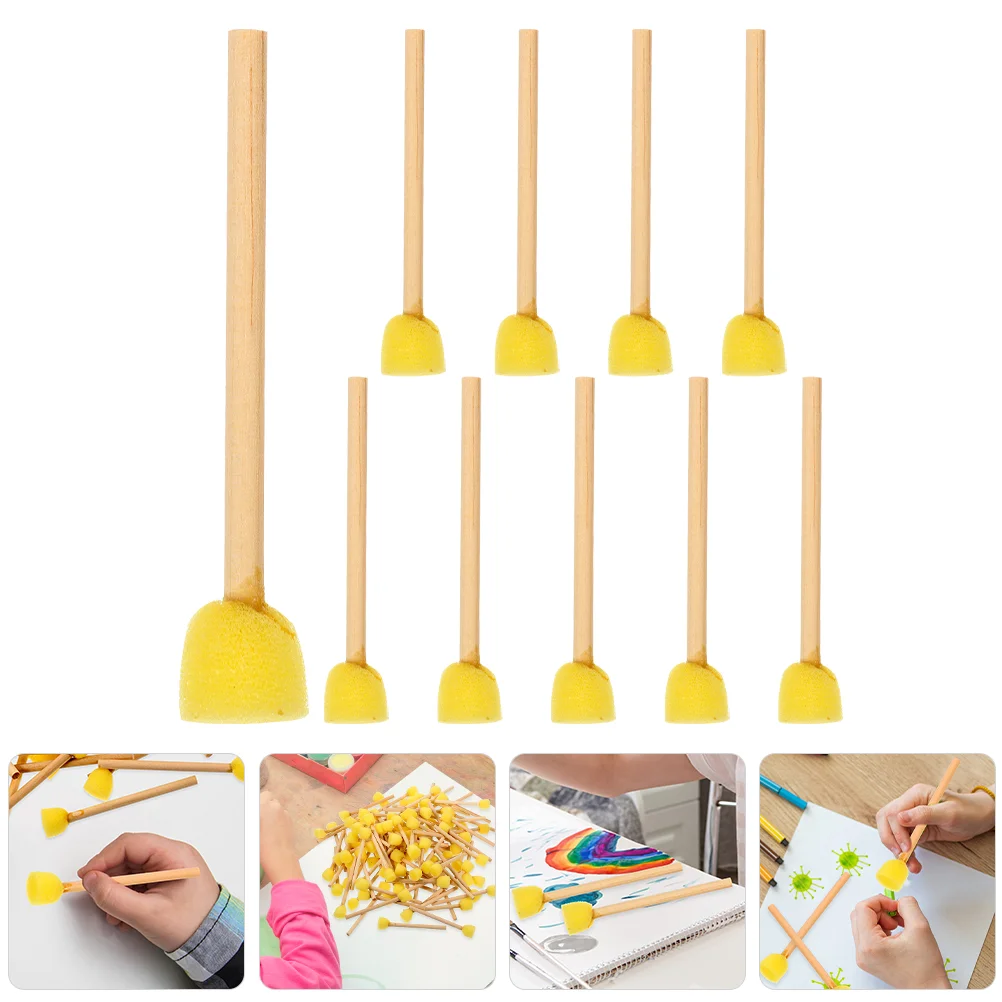 Brosse à Éponge avec Manche en Bois pour Peinture, Éponges de Peinture, Jouets pour Enfant, 10 Pièces