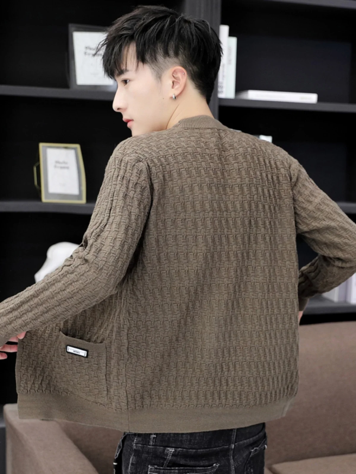 

Новый мужской вязаный свитер-кардиган Faion, приталенный, для осени и весны, с узором «косичка», повседневный, легкий, вязаный, вязаное изделие, пальто