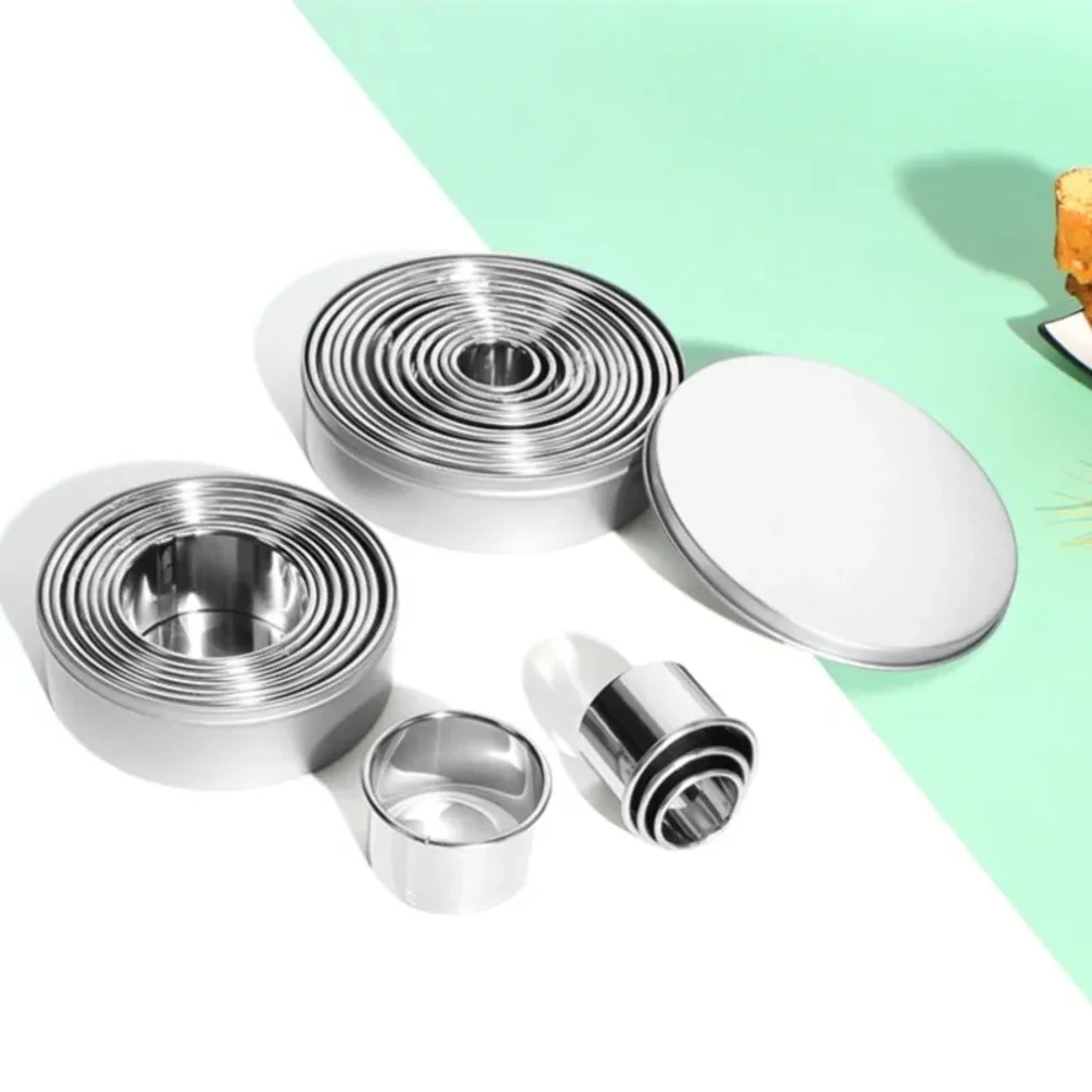 

11/12Pcs Set Biscuit Mold Dough Cutter Stainless Steel Round Cake Mold Kitchen Tools Pizza Baking Cooking Cookie Pastry Cutter