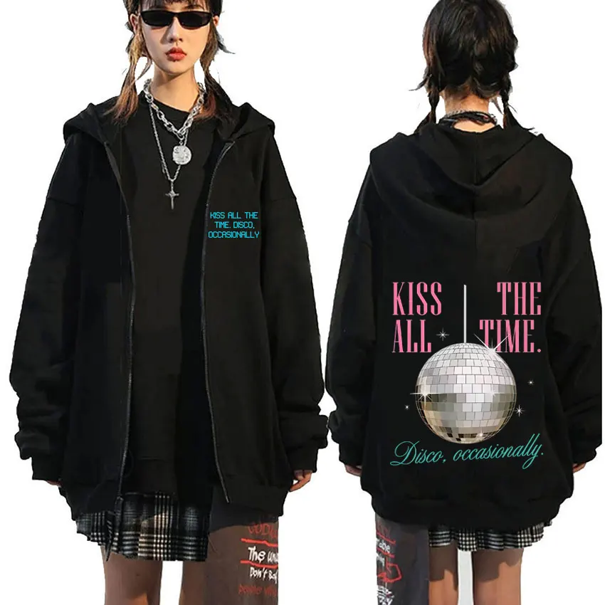 

Kiss All The Time Disco Occasionally Zip Up Hoodie Autumn Winter Men Women Fashion Hip Hop Oversized Zip Up Jacket Sweatshirt