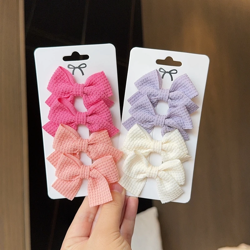 4PCS Soft Cotton Bow Hairpin Girl Sweet Plaid Design Hairpin Color Block Delicate Hairgripe Barrettes Kawaii Child Accessories