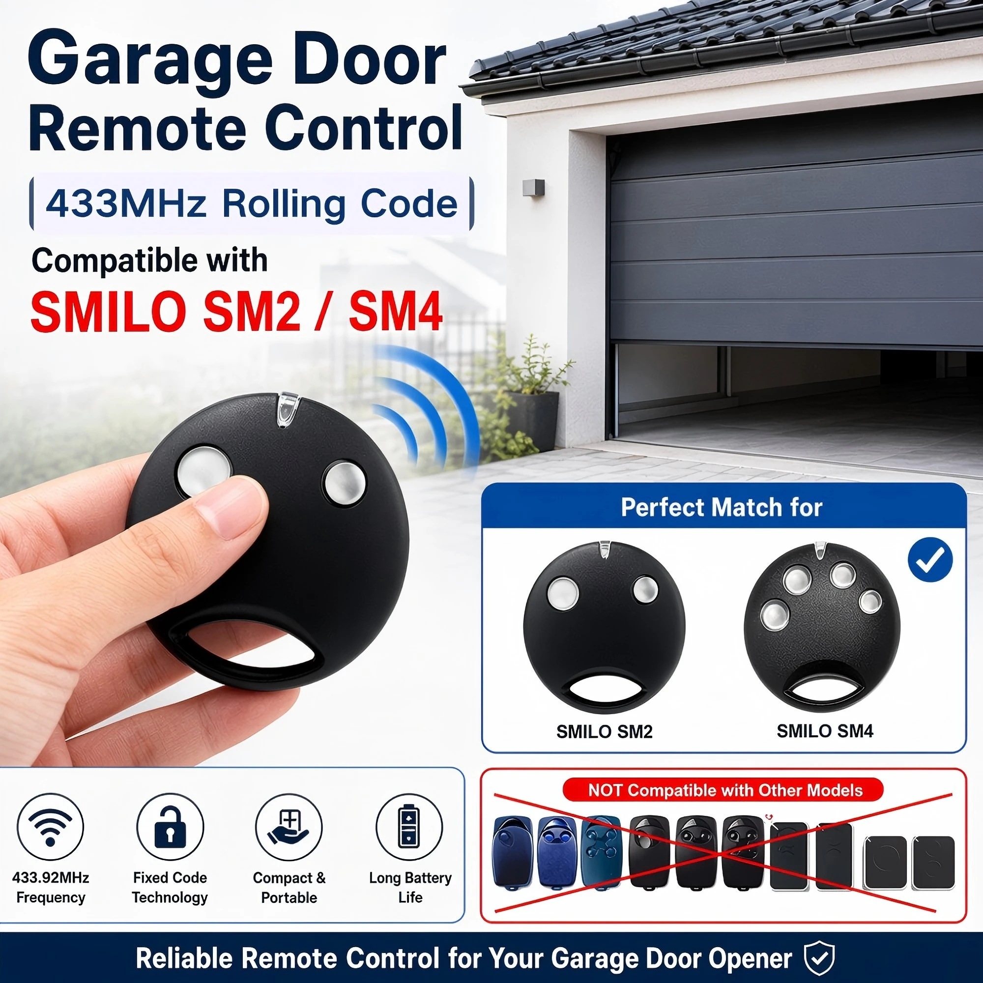 NEW SMILO SM2 SM4 433.92MHz Gate Remote Control Garage Transmitter For SMXIS SMX2 OXI OX2 SMXI SMX2R Garage Door Receiver