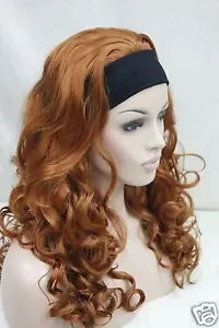 Wig Hivision 3/4 dengan Bando, oranye coklat 130A panjang keriting setengah wig untuk wanita