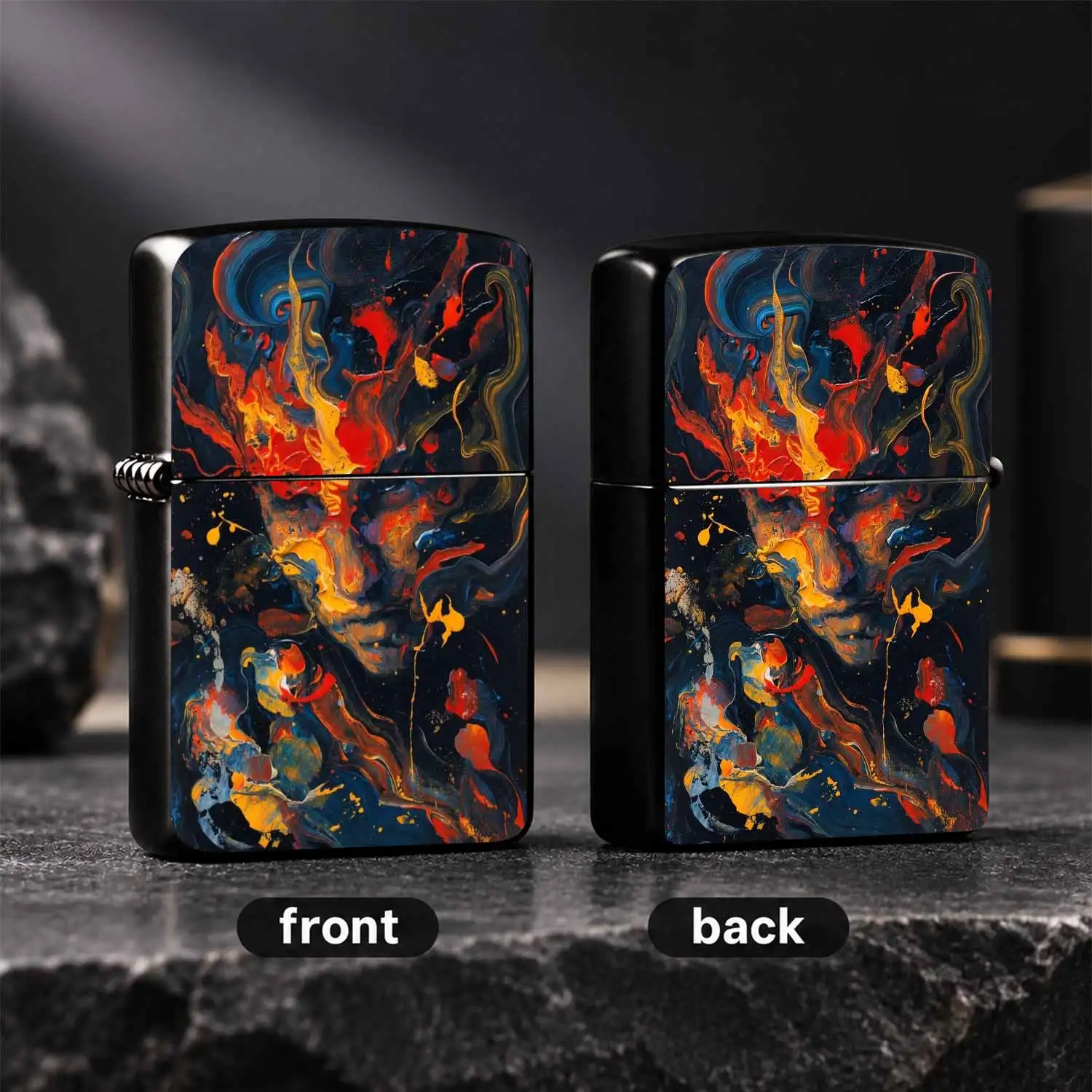 Abstract Fluid Art Human Face Lighter, Swirling Flame & Deep Blue Painting Pattern, Portable Stylish Ignition Tool, Ideal For Daily Use Gifting Collection, Fits All Scenarios Creative Decorative Practical Accessory A Humorous And Interestin