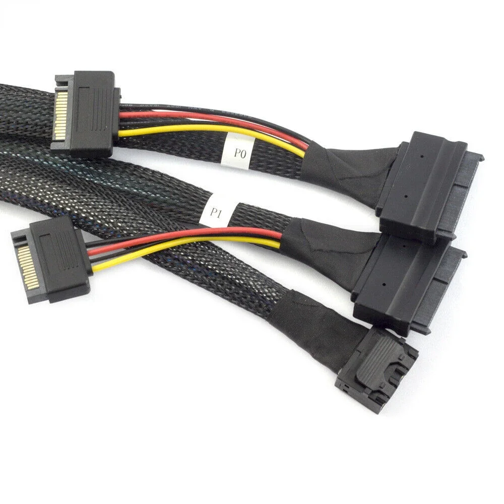 High-quality 2 Ports MINI SAS SFF-8643 4I to 2X SAS SFF-8639 with SATA 15P connection cable