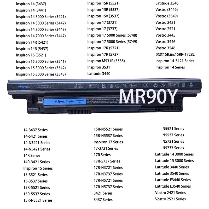 Replacement Battery XCMRD 40Wh For DELL Inspiron 14 3441 3442 3443 3437 5437 MR90Y 3421 5421 Vostro 14 3000 3445 3546 3546D