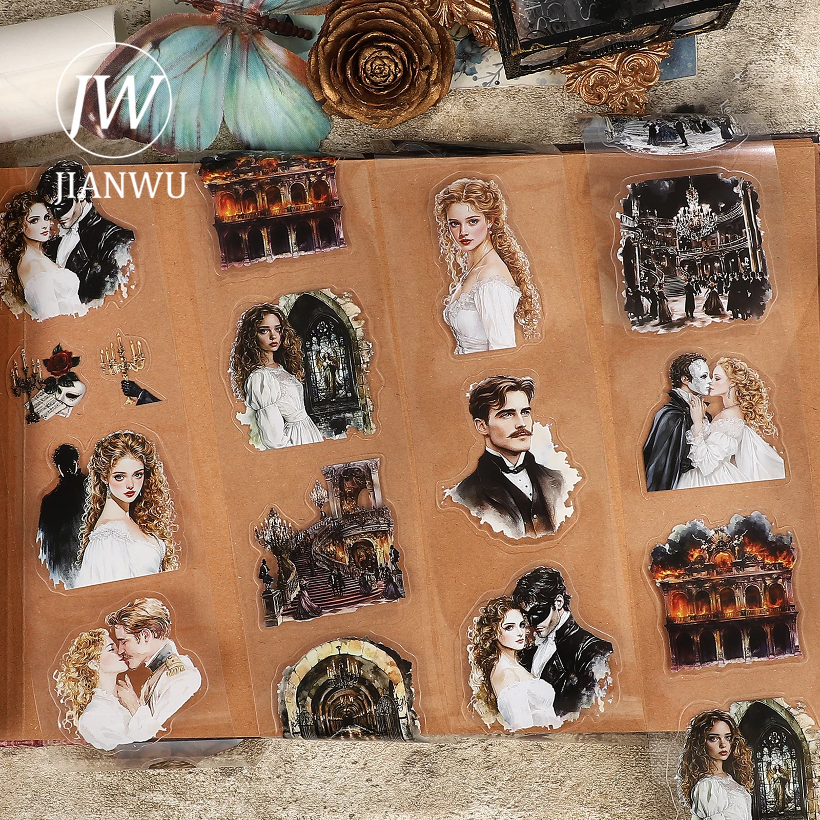 

JIANWU 60mm*200cm Vintage Phantom of The Opera Character Landscape Material Collage PET Tape Creative DIY Journal Stationery