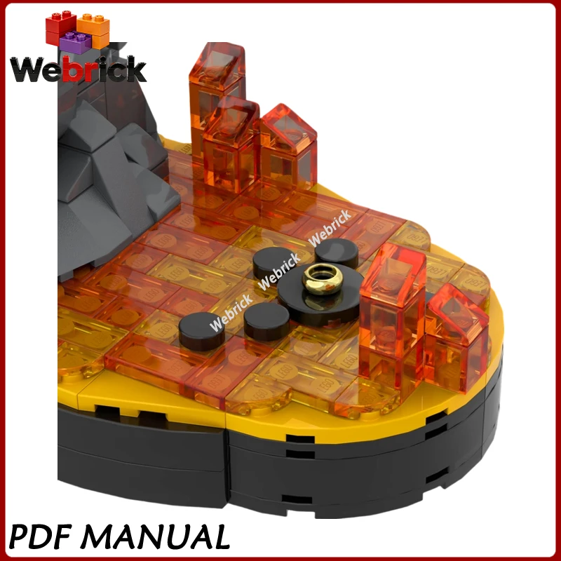 Blocs de construction alternatifs The Fires of Mount Doom MOC, structure de montagne volcanique réaliste avec lave en éruption pour l'assemblage de paysages mystiques