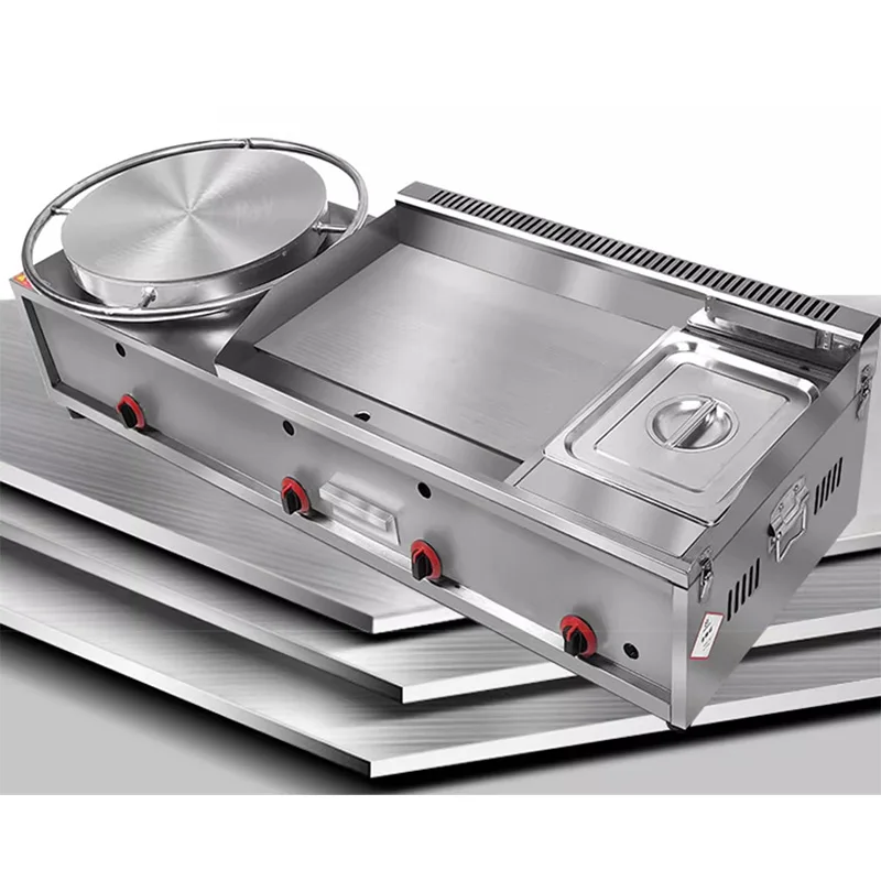 팬케이크 찐로 깊은 프라이팬 통합 상업용 스톨 가스 회전 팬케이크는 파삭 파삭 한 튀김 기계로 압연되었습니다.