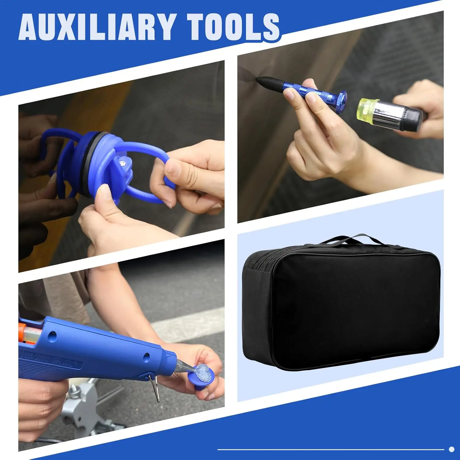 スーパーPDR車体凹み修理キット、塗装不要の凹み除去ツール、スライドハンマー、デントリフター、ブリッジプラー付き、雹による損傷、ドアのへこみ用