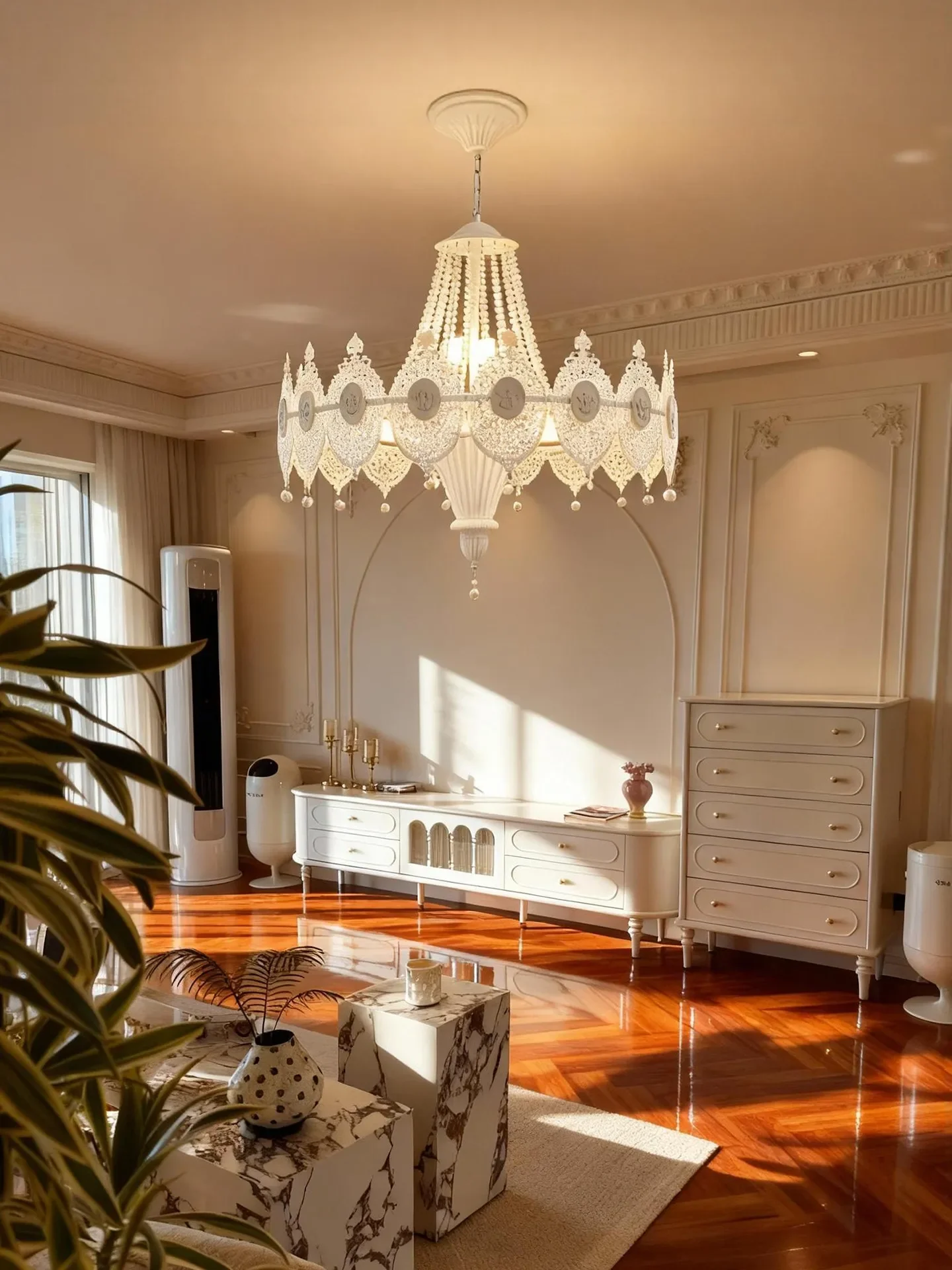 Chandelier living room French retro pearl simple lamp light luxury warm romantic art decoration hall lamp