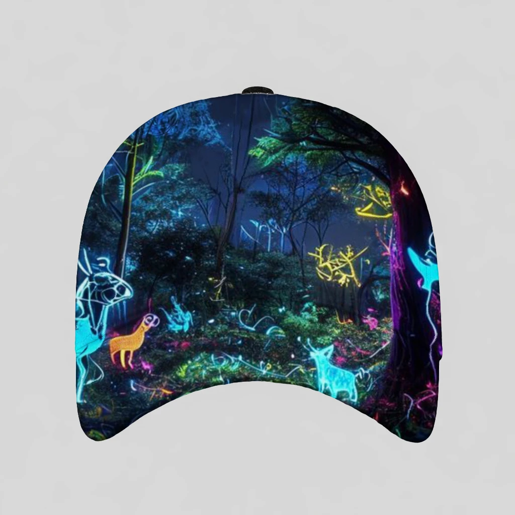 Stylish And Lightweight Baseball Cap Featuring a Glowing Forest Animal Design Perfect for Hip-Hop Fashion It Offers Breathable