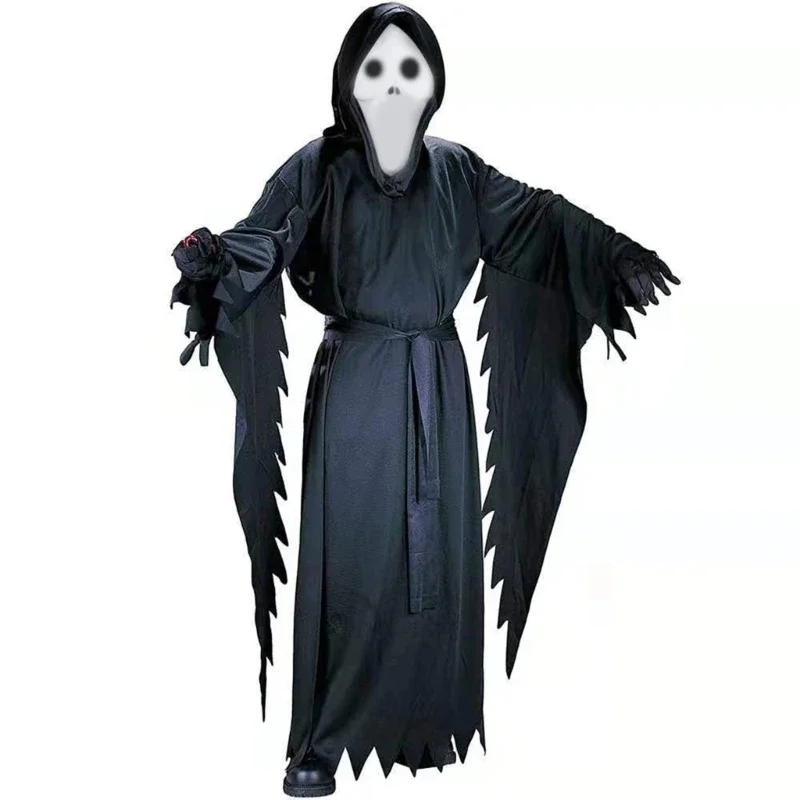 Role-Playing God of Death Vestido preto com capuz Halloween Traje cosplay assustador para crianças adultos