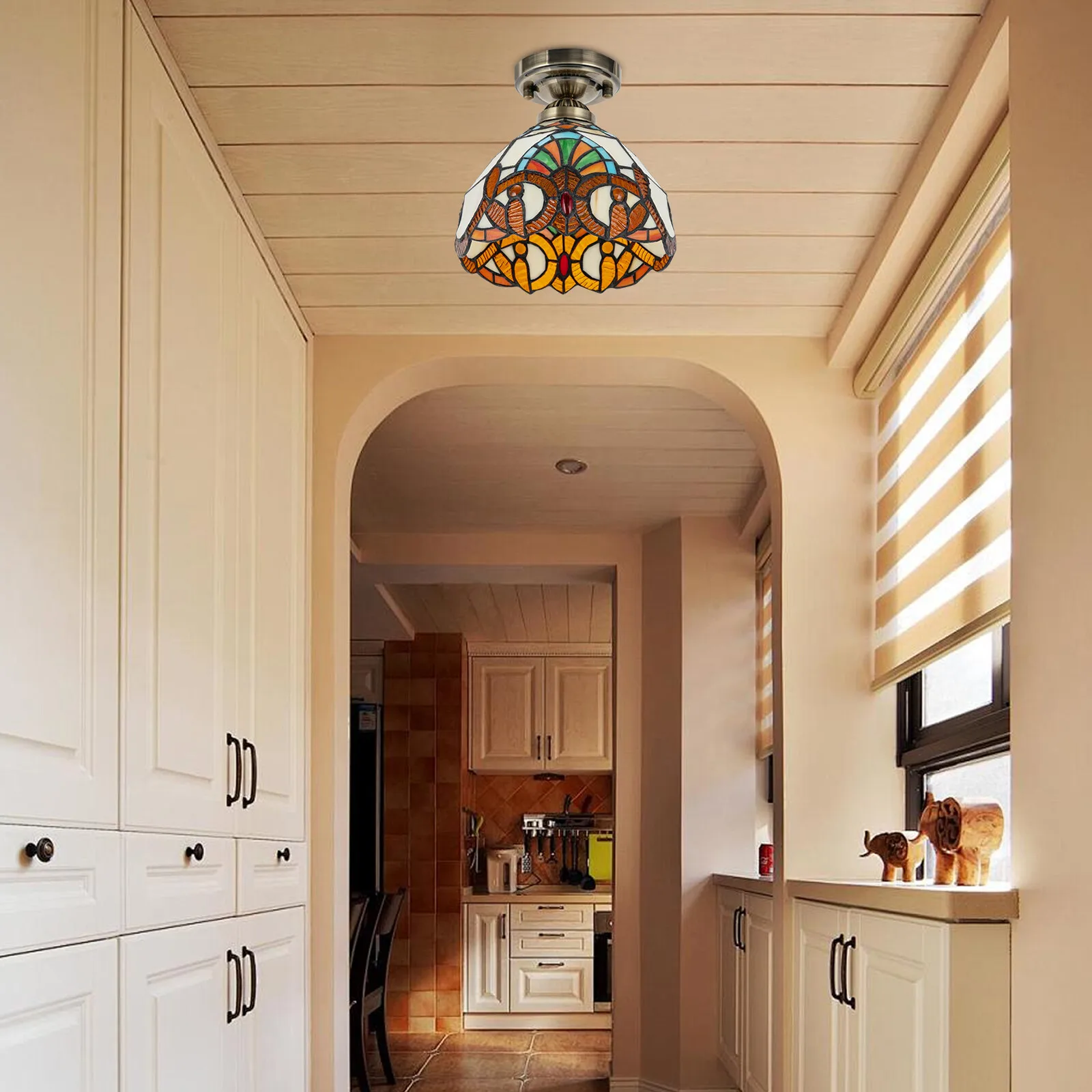 

Ceiling Light E26 Baroque Stained Glass Semi Flush Mount Retro Style Lighting Lamp 3000-5000K