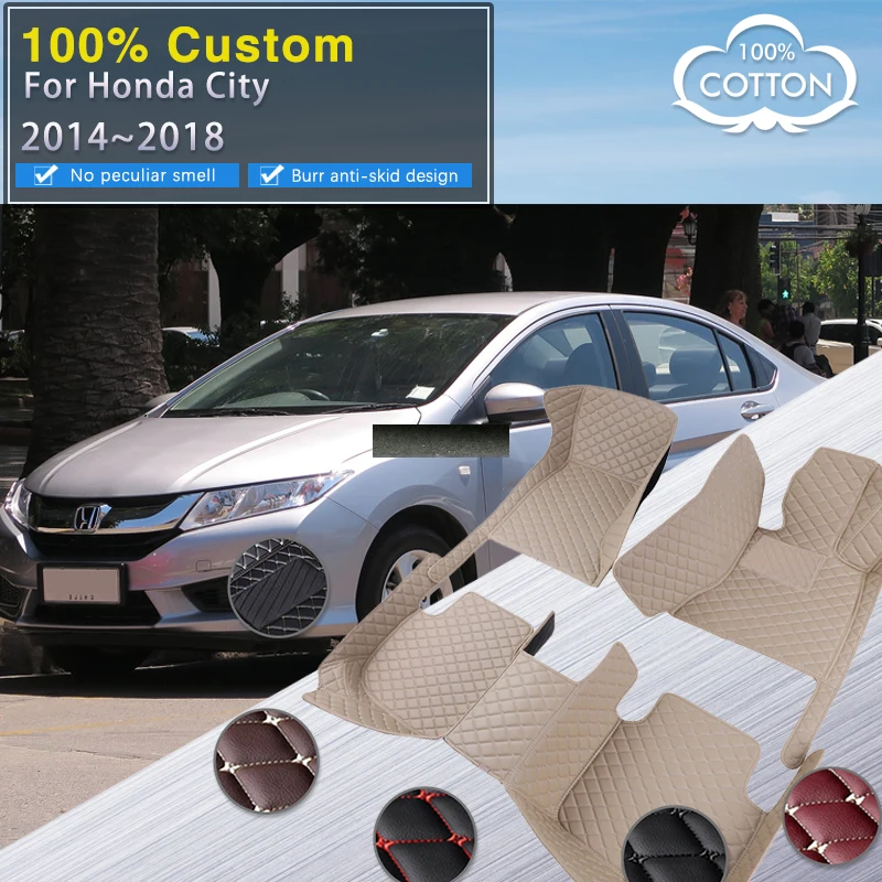 Car Floor Mats For Honda City Grace Ballade GM4 5 6 8 9 2014~2018 Luxury Leather Mat Durable Carpet Rugs Car Accessories 2015