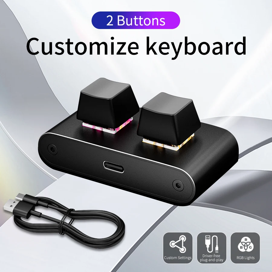 Teclado Mecânico RGB Personalizável com Fio 2Keys, Teclado de Jogos com Programação de Macros, Funções de Copiar e Colar, Controle de Volume, Teclado 