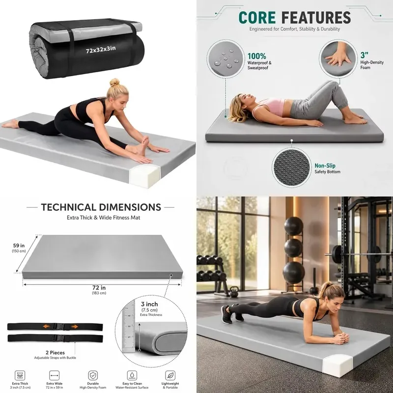 3 Inch Thick 2.5 Foot Ultra Wide Non Slip EVA Yoga Mat for Fitness Pilates Stretching Exercises Unisex