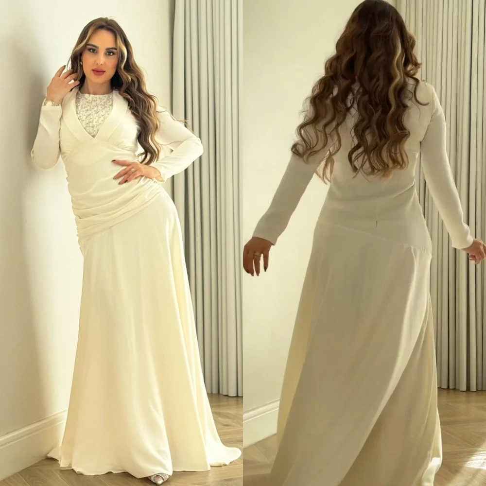 

Customized Jersey Beading Draped Pleat Celebrity A-line O-Neck Bespoke Occasion Gown Long Dresses Saudi Arabia Evening es es