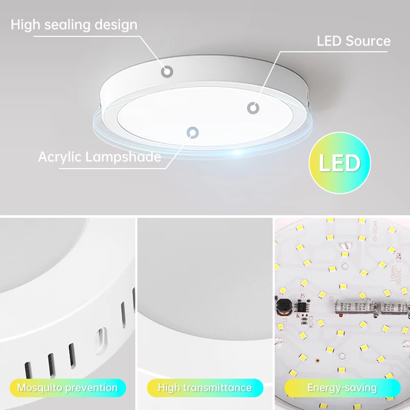 초박형 패널 LED 천장 램프, 거실 침실 실내 조명, 사각형 원형 천장 조명, 110-265V, 20W, 30W