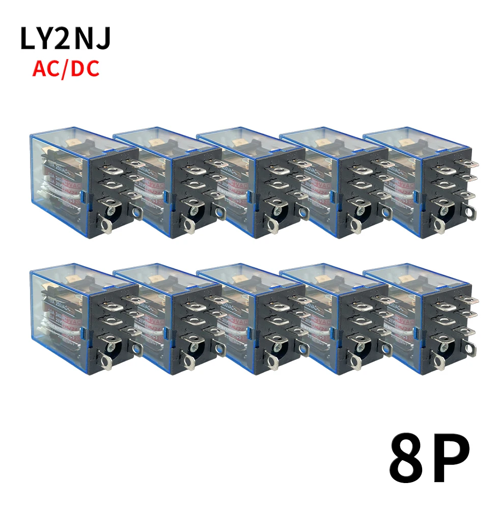 10Pcs   LY2 Relay  Ly2NJ DC12V AC12V DC24V  AC24V  Small relay 10A  8 Pins Coil DPDT Power Relay Coil General Purpose Relay