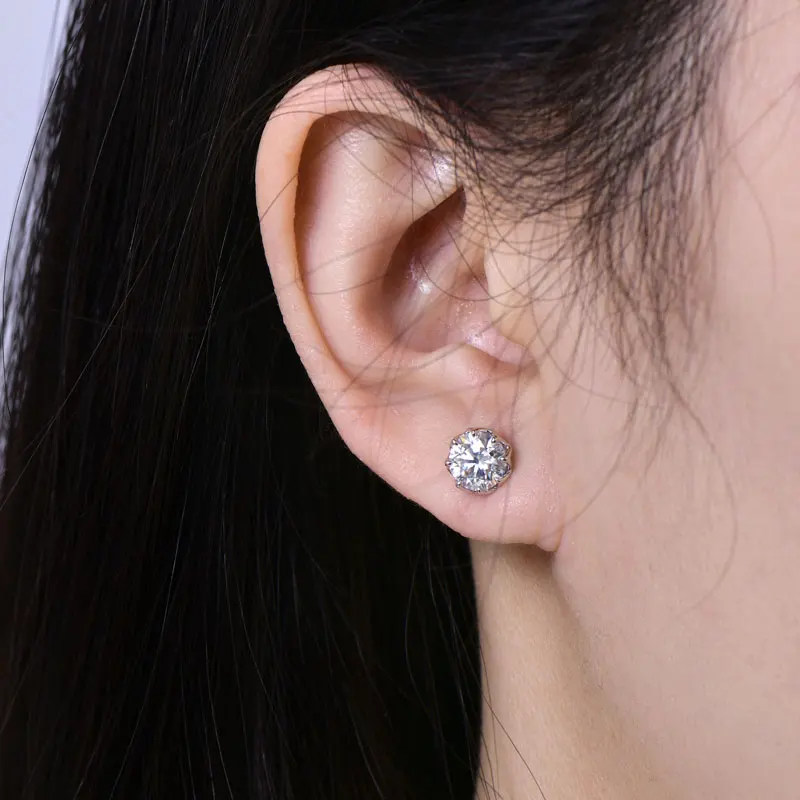 Rrjzz D-Farbe VVS1 Moissanit Zertifizierte Ohrstecker für Damen und Herren 0,1-2CT Rundschliff 3-8mm Einzelstein Laborgezüchtete Diamant-Ohrringe – Detail 10