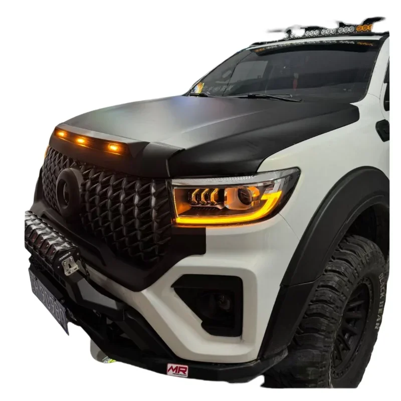 Bonnet Guard Protector for GWM Poer 2024 ABS Matte Black Tape On  Injection 3 pcs With LED Light