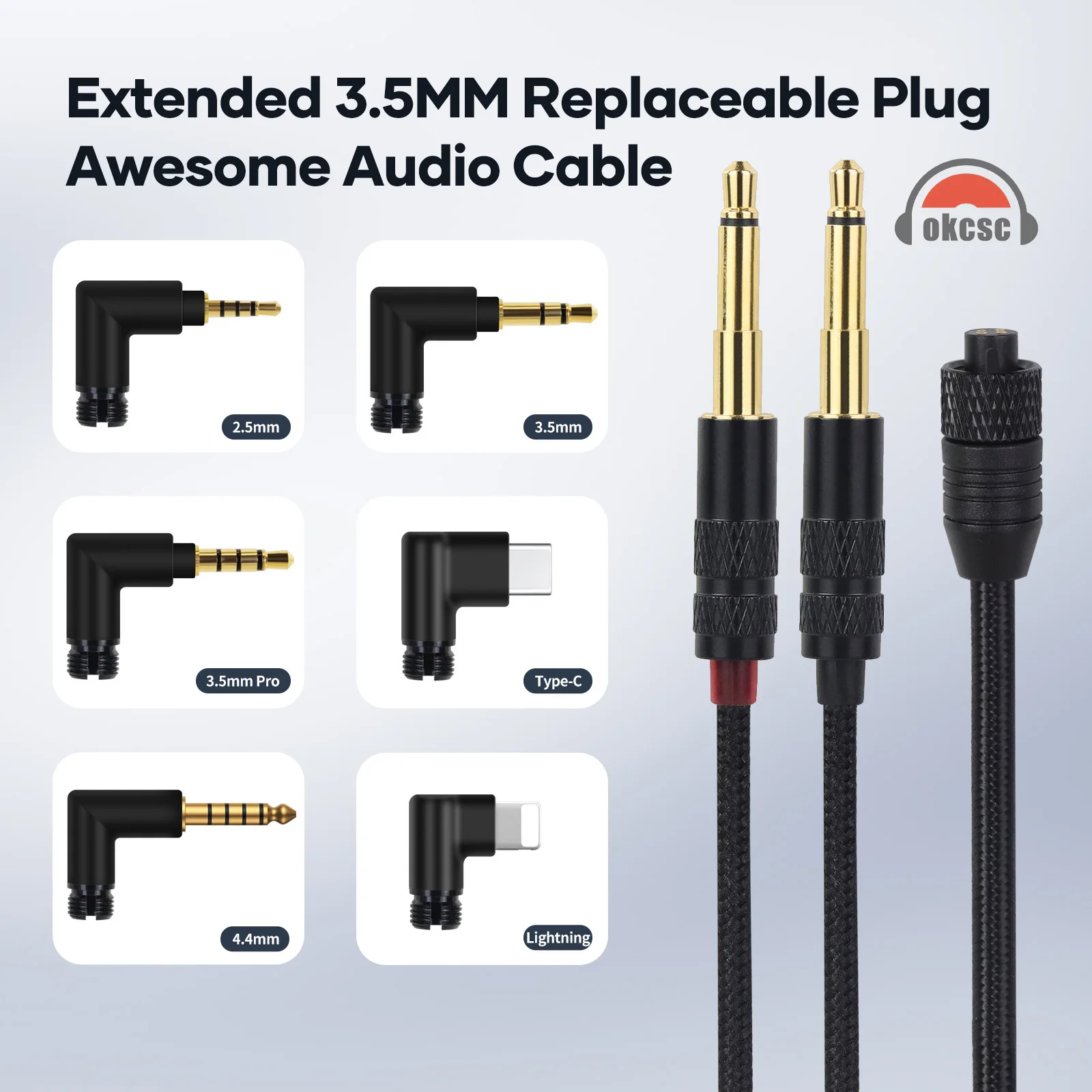 

OKCSC TC4P Extended Dual 3.5mm Headphone Cable for Beyerdynamic T13rd Generation DENON AH-D9200 2m Replaceable Plug Audio Cable