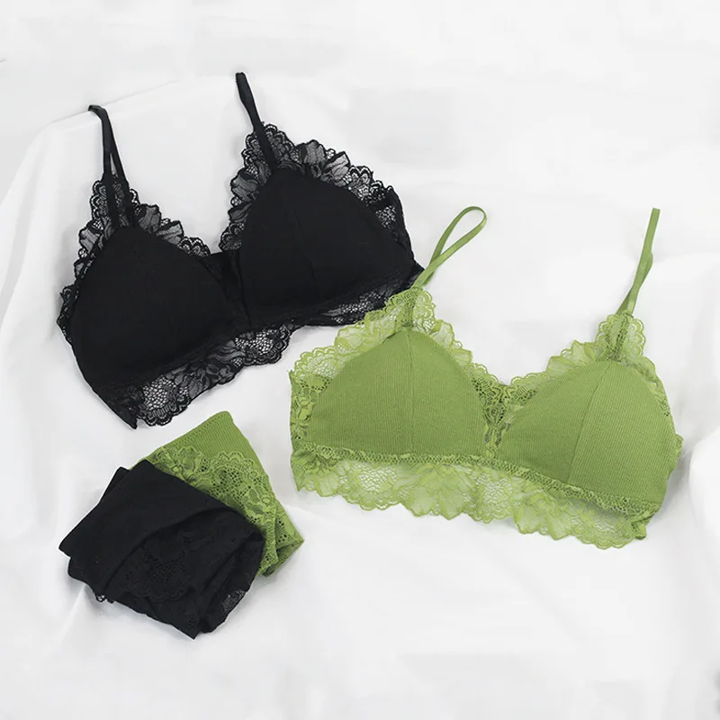 Thin section triangle cup underwear panty set sexy lace bra without steel ring comfortable breathable lingerie two-piece set