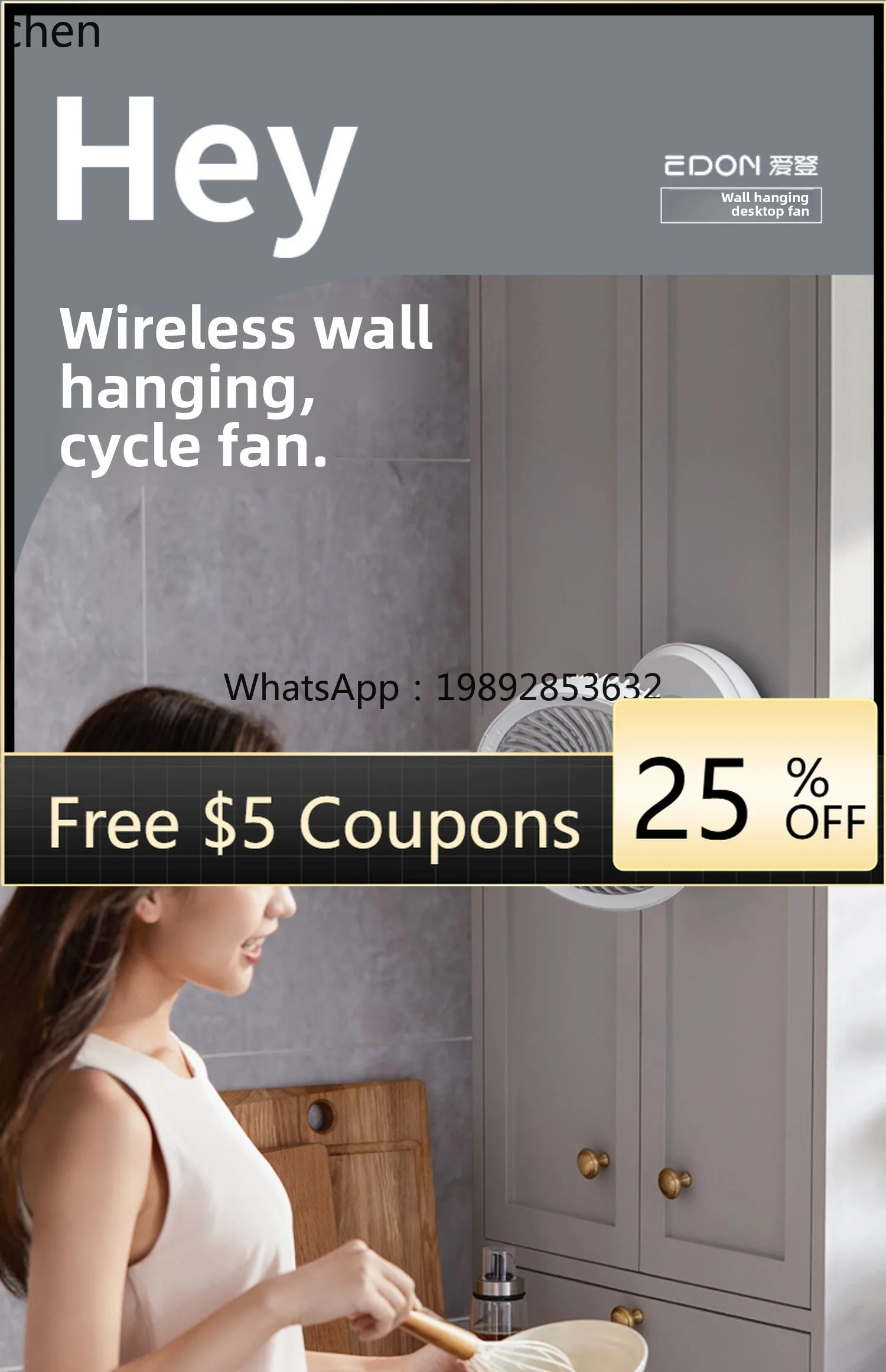 

AB Suspended Air Circulation Small Desktop Fan Toilet Kitchen Rechargeable Fan Bathroom