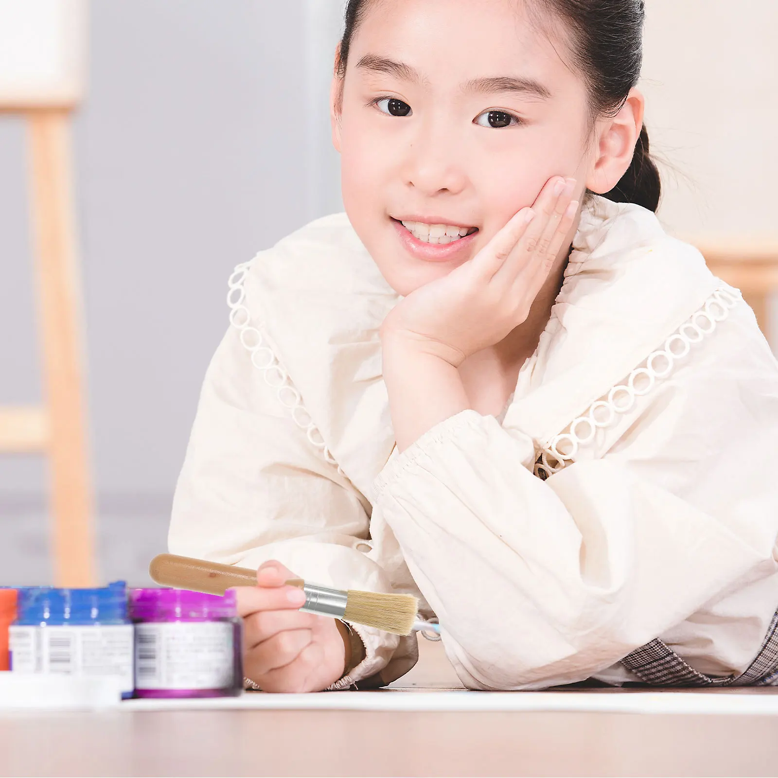 

2Pcs Oil Acrylic Painting Brush Bristle Hair Wooden Handle Durable Non Slip Lightweight Stencil Brush for DIY Art Crafts