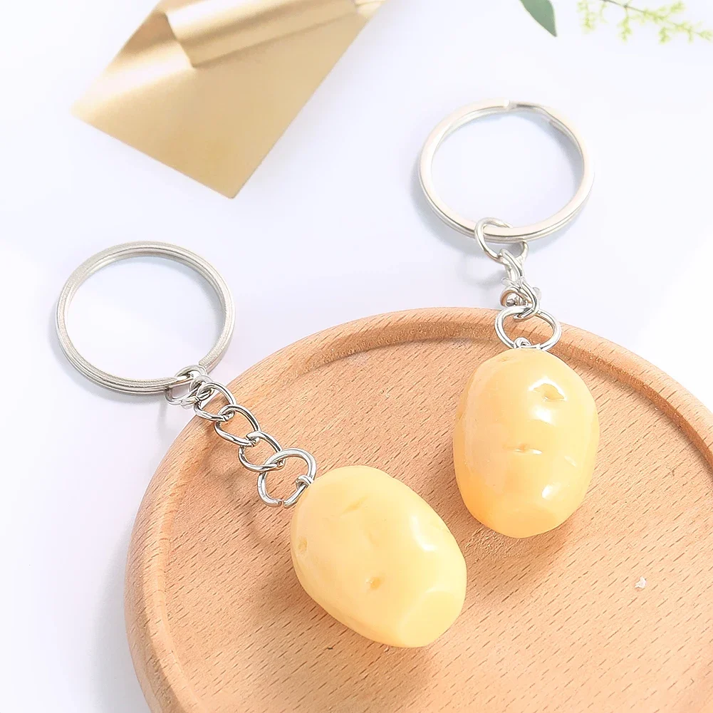 Simulation Vegetables Fruits PVC Keychain Mini Potatoes Mangosteen Dangle Keyring Knapsack Purse Pendant Cute Funny Jewelry Gift