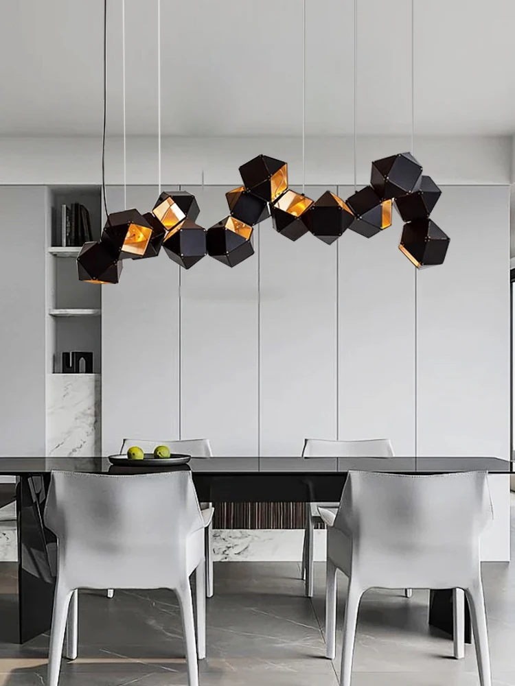 Home Decoration Dining Table Bar Cafe Hanging Lamp 2026 Black Long Creative Designer Ceiling Chandelier Stainless Steel