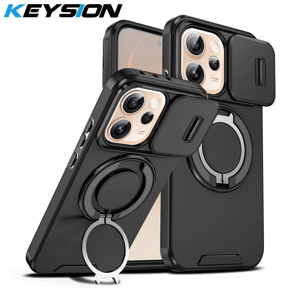 

KEYSION 360°Rotating Ring Stand Phone Case for OPPO Reno15 Pro Max 5G 15 FS 5G Slide Camera Protection Magnetic Shockproof Cover