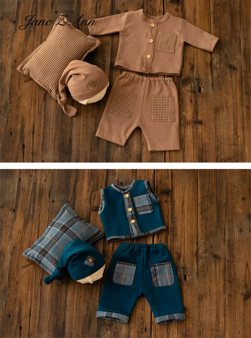 Jane Z Ann – costume pour bébé garçon, chapeau + oreiller + gilet + pantalon, ensemble de vêtements 4 pièces, vêtements jumeaux, photo, accessoires de photographie pour nouveau-né