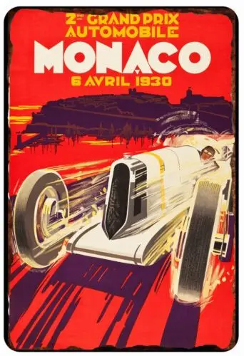 Monaco Grand Prix 1930  Poster All Metal Tin Sign  8 x 12 Promotional poster